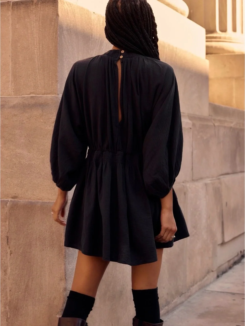 Free People For the Moment Mini Dress in Blue Navy NWT